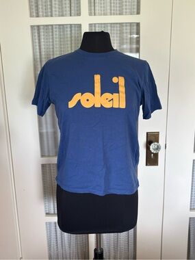Sezane Blue Short Sleeve Tee with Yellow 'soleil' Logo